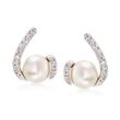7.5-8mm Cultured Pearl and .35 ct. t.w. CZ Earrings in Sterling Silver