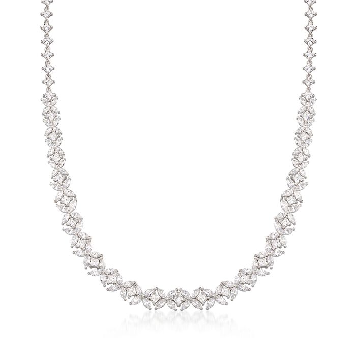22.70 ct. t.w. CZ Floral Necklace in Sterling Silver