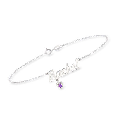 Personalized Birthstone and Name Anklet in Sterling Silver