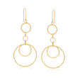 14kt Yellow Gold Textured and Polished Multi-Circle Drop Earrings
