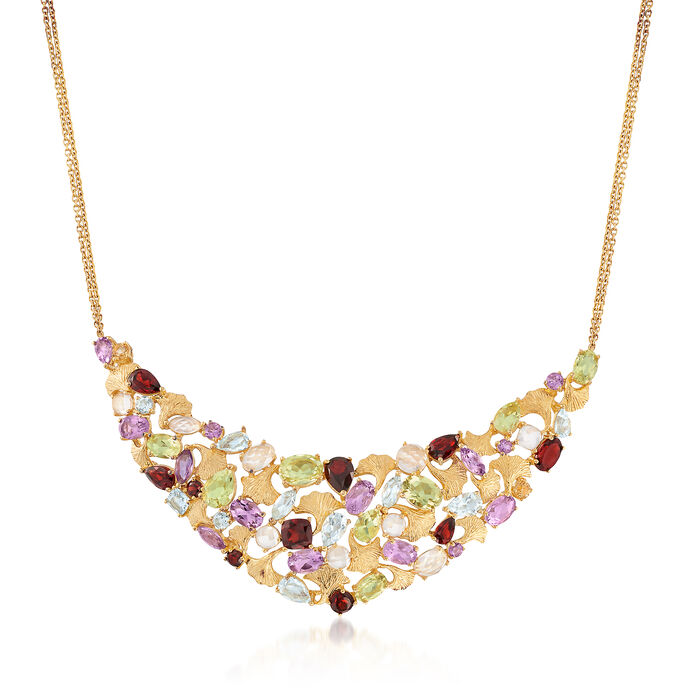 14.30 ct. t.w. Multi-Stone Leaf Motif Necklace in 18kt Gold Over Sterling Silver
