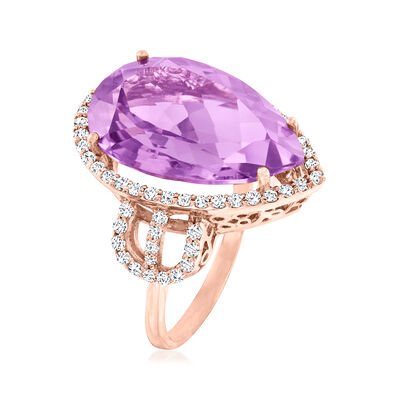 11.00 Carat Amethyst and .69 ct. t.w. Diamond Ring in 14kt Rose Gold