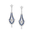 C. 1990 Vintage 1.26 ct. t.w. Sapphire and .68 ct. t.w. Diamond Chandelier Earrings in 14kt White Gold