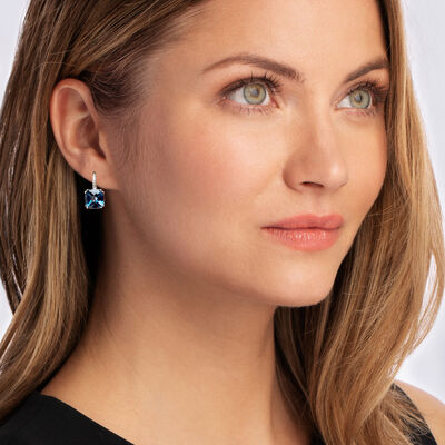10.00 ct. t.w. London Blue Topaz Drop Earrings with Diamond Accents in 14kt White Gold