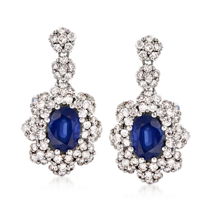 2.00 ct. t.w. Sapphire and 1.70 ct. t.w. Diamond Drop Earrings in 14kt White Gold