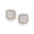 C. 1990 Vintage 2.00 ct. t.w. Diamond Square Cluster Earrings in 14kt Two-Tone Gold