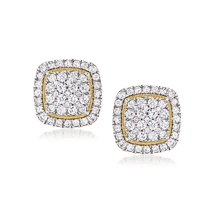 C. 1990 Vintage 2.00 ct. t.w. Diamond Square Cluster Earrings in 14kt Two-Tone Gold