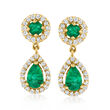 1.10 ct. t.w. Emerald and .42 ct. t.w. Diamond Drop Earrings in 14kt Yellow Gold