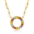 .69 ct. t.w. Multi-Gemstone Circle Paper Clip Link Necklace in 18kt Gold Over Sterling