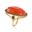 Orange Quartz and .60 ct. t.w. White Topaz Ring with Black Spinel in 18kt Gold Over Sterling