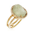 Green Prehnite and .60 ct. t.w. White Topaz Ring in 18kt Gold Over Sterling