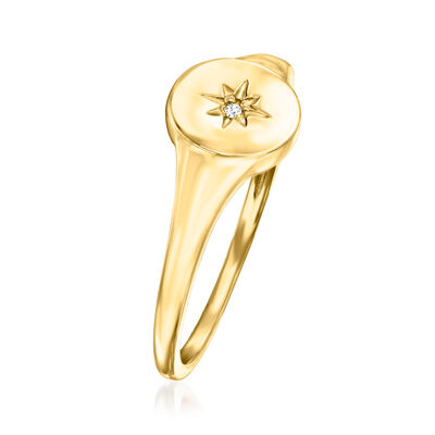 Diamond-Accented North Star Signet Ring in 14kt Yellow Gold