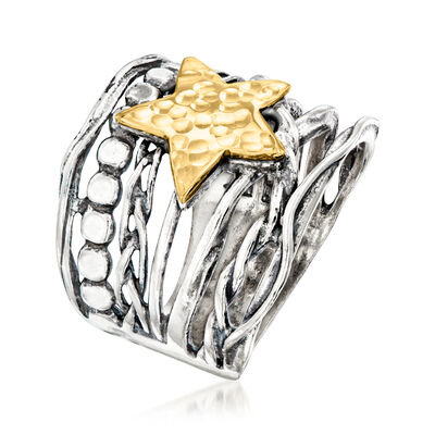 Sterling Silver and 14kt Yellow Gold Star Ring