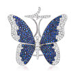 4.20 ct. t.w. Sapphire and 2.05 ct. t.w. Diamond Butterfly Double Ring in 18kt White Gold