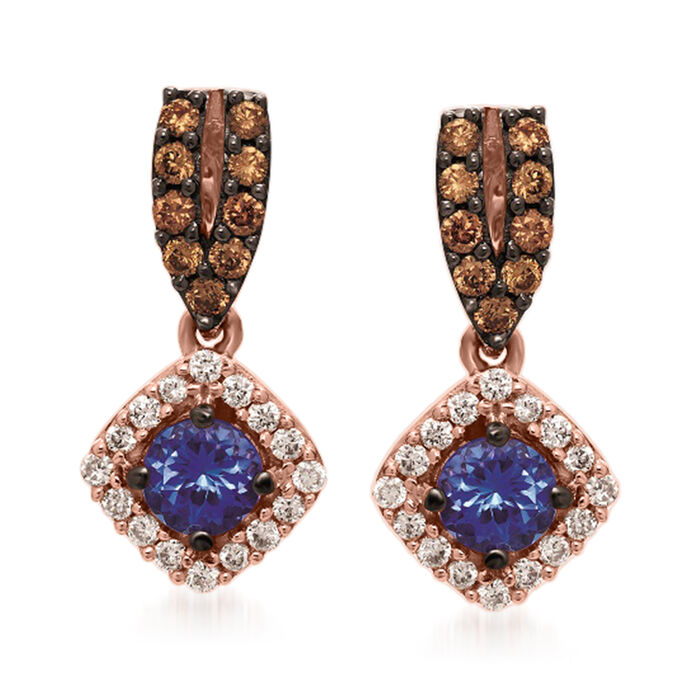 Le Vian &quot;Chocolatier&quot; .50 ct. t.w. Blueberry Tanzanite Drop Earrings with .37 ct. t.w. Chocolate and Vanilla Diamonds in 14kt Strawberry Gold