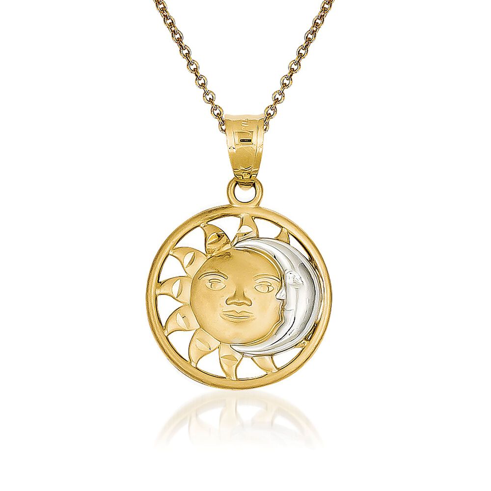 14kt Yellow Gold Sun and Moon Pendant Necklace. 18" | Ross-Simons