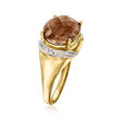 C. 1980 Vintage 4.85 Carat Smoky Quartz Ring with Diamond Accents in 14kt Yellow Gold