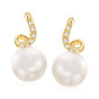 8.5-9mm Cultured Pearl Swirl Earrings with Diamond Accents in 14kt Yellow Gold