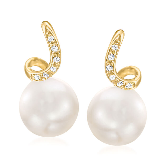 8.5-9mm Cultured Pearl Swirl Earrings with Diamond Accents in 14kt Yellow Gold