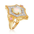 Opal, .50 ct. t.w. White Topaz and .20 ct. t.w. Pink Tourmaline Ring in 18kt Gold Over Sterling