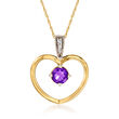 C. 1990 Vintage .35 Carat Amethyst Heart Pendant Necklace with Diamond Accents in 14kt Yellow Gold