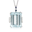 C. 1980 Vintage 32.50 Carat Aquamarine Pendant Necklace with .10 ct. t.w. Sapphires and Diamond Accents in 14kt White Gold