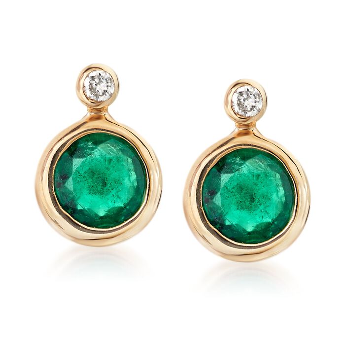 .50 ct. t.w. Bezel-Set Emerald Stud Earrings with Diamond Accents in 14kt Yellow Gold