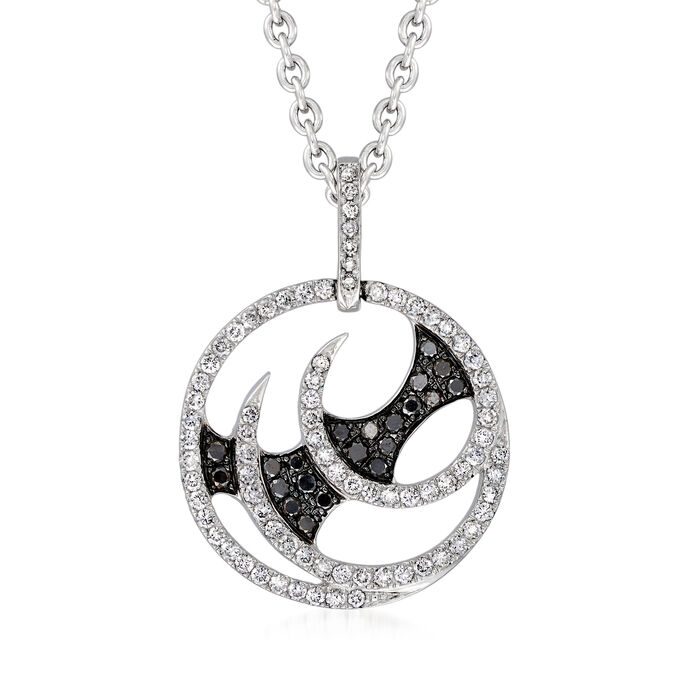 C. 2012 Vintage Stephen Webster &quot;Fly by Night&quot; .95 ct. t.w. Black and White Diamond Swirl Pendant Necklace in 18kt White Gold with British Hallmark