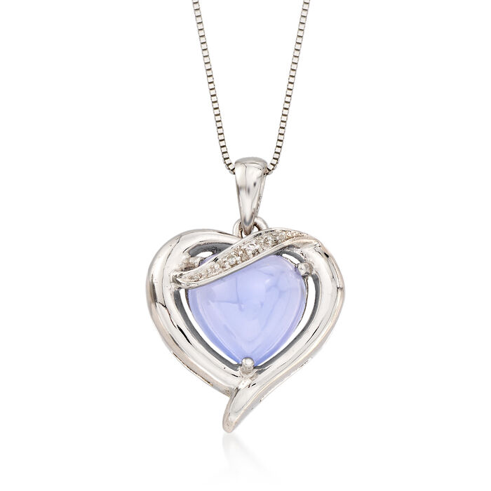 C. 2000 Vintage Lavender Jade Heart Pendant Necklace With Diamond Accents in 14kt White Gold