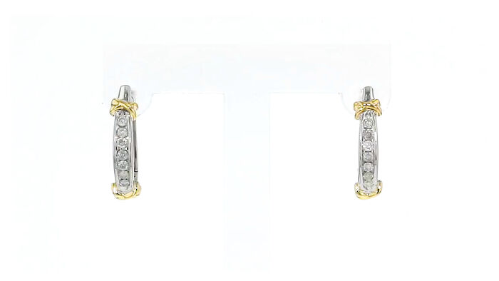 .25 ct. t.w. Diamond Hoop Earrings in Sterling Silver with 14kt Yellow Gold