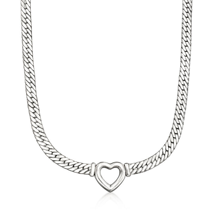 Sterling Silver Cuban-Link Heart Necklace