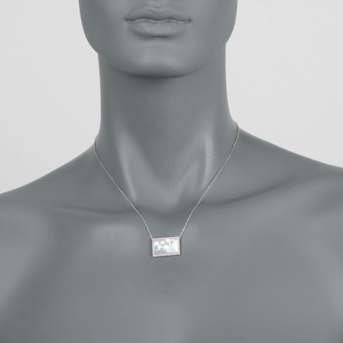Mother-Of-Pearl and .30 ct. t.w. CZ Necklace in Sterling Silver 16-inch