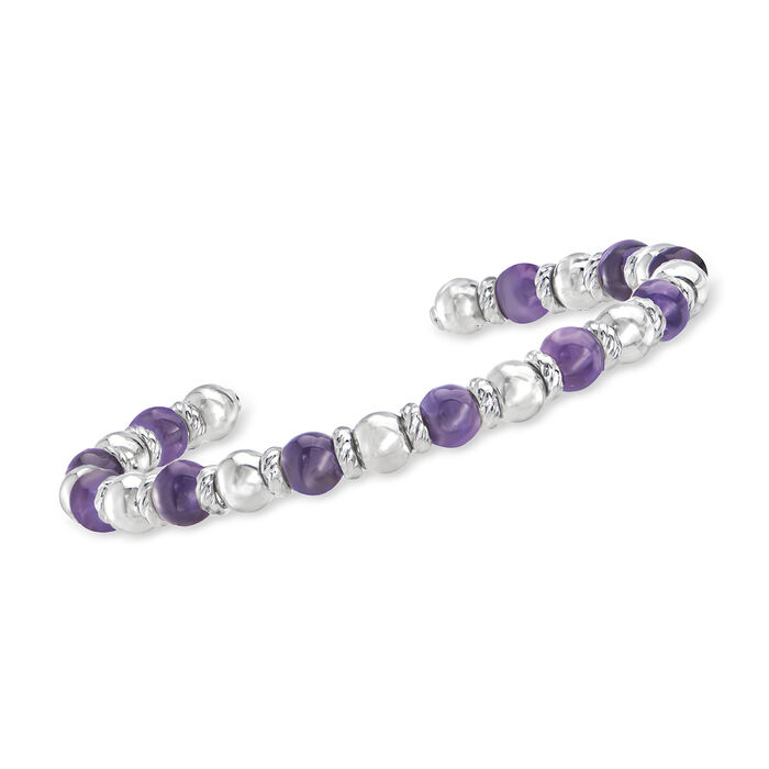 Phillip Gavriel &quot;Italian Cable&quot; 4.40 ct. t.w. Amethyst and Sterling Silver Bead Cuff Bracelet