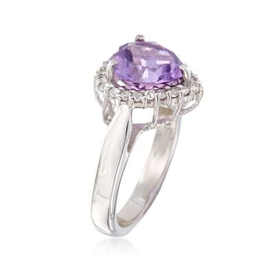 2.80 Carat Amethyst and .40 ct. t.w. White Topaz Heart Ring in Sterling Silver