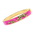 Pink and Black Enamel Tiger Bangle Bracelet in 18kt Gold Over Sterling