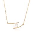 8-8.5mm Cultured Pearl Curved Bar Necklace with Diamond Accents in 14kt Yellow Gold