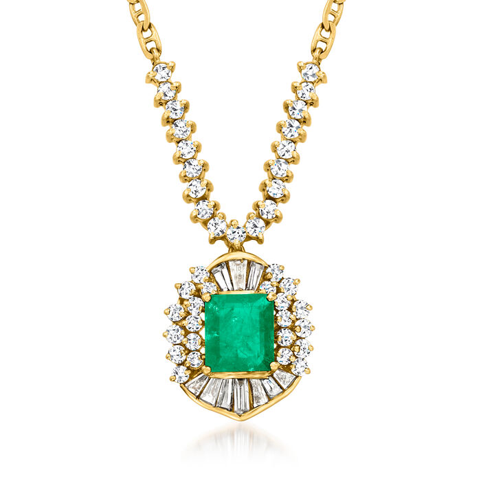 1.70 Carat Emerald and 1.70 ct. t.w. Diamond Marine-Link Necklace in 14kt Yellow Gold