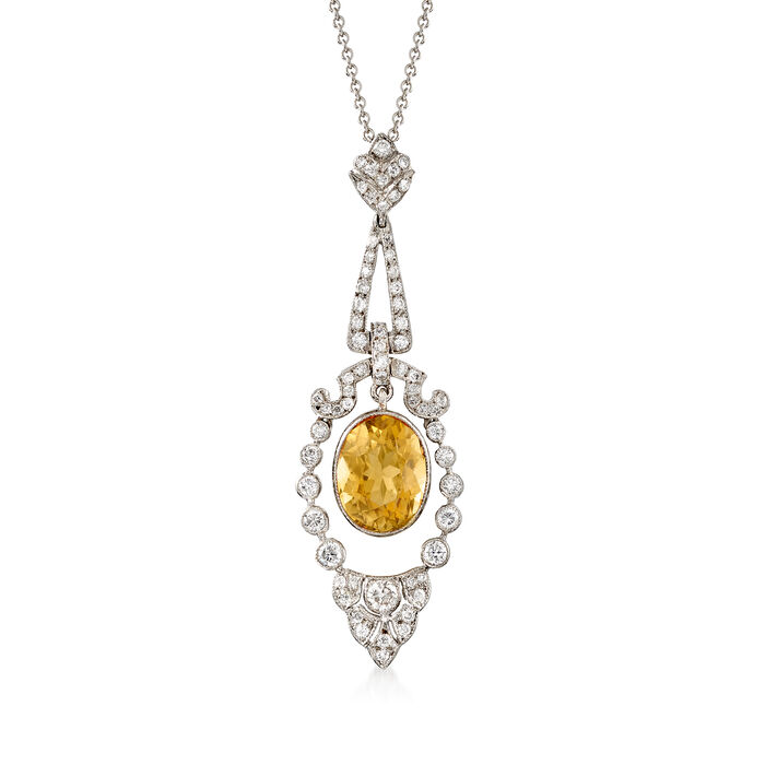 C. 1990 Vintage 4.50 Carat Citrine and 1.00 ct. t.w. Diamond Pendant Necklace in 18kt and 14kt White Gold