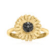 .15 ct. t.w. Black Diamond Sunflower Ring in 18kt Gold Over Sterling