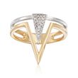 14kt Two-Tone Gold Double Triangle Ring with Pave Diamond Accents