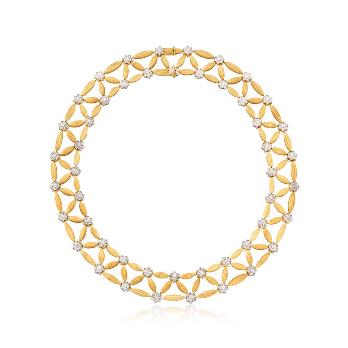 C. 1980 Vintage 7.50 ct. t.w. Diamond and 18kt Two-Tone Gold Lattice Necklace