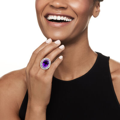 10.75 Carat Amethyst and 1.75 ct. t.w. Diamond Ring in 14kt White Gold