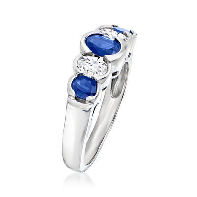 1.10 ct. t.w. Sapphire and .50 ct. t.w. Diamond Bezel-Set Ring in 14kt White Gold