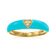 Diamond-Accented Heart Ring with Turquoise Enamel in 18kt Gold Over Sterling