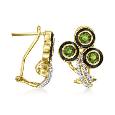 1.80 ct. t.w. Chrome Diopside Earrings with .20 ct. t.w. White Zircon and Black Enamel in 18kt Gold Over Sterling