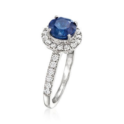 2.40 Carat Sapphire Ring with .60 ct. t.w. Lab-Grown Diamonds in 14kt White Gold