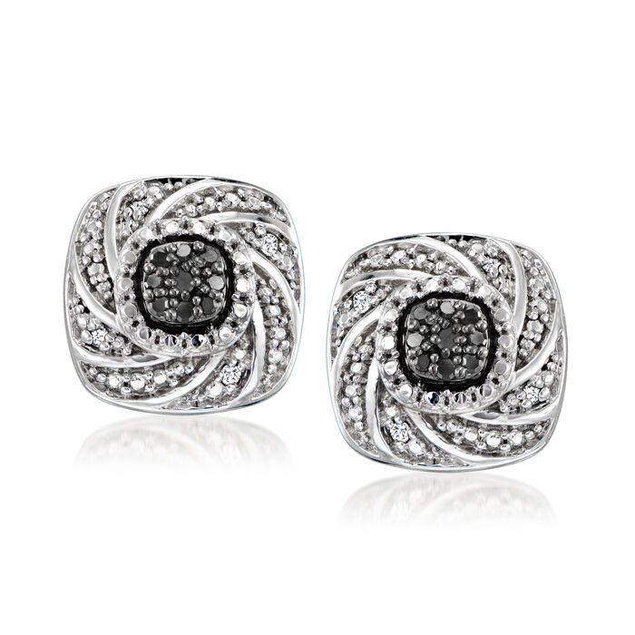 Black and White Diamond-Accented Earrings in Sterling Silver