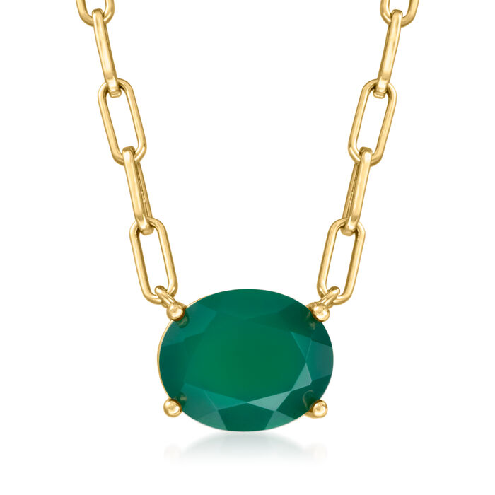 Green Chalcedony Paper Clip Link Necklace in 18kt Gold Over Sterling