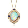Opal and .20 ct. t.w. Sapphire Pendant Necklace with Diamonds in 14kt Yellow Gold