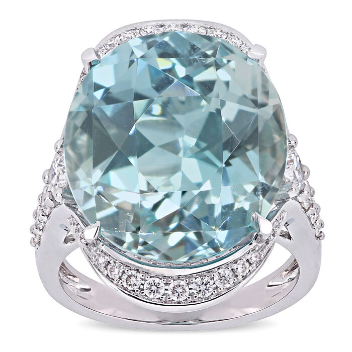 23.38 Carat Sky Blue Topaz and .25 ct. t.w. Diamond Cocktail Ring in 14kt White Gold